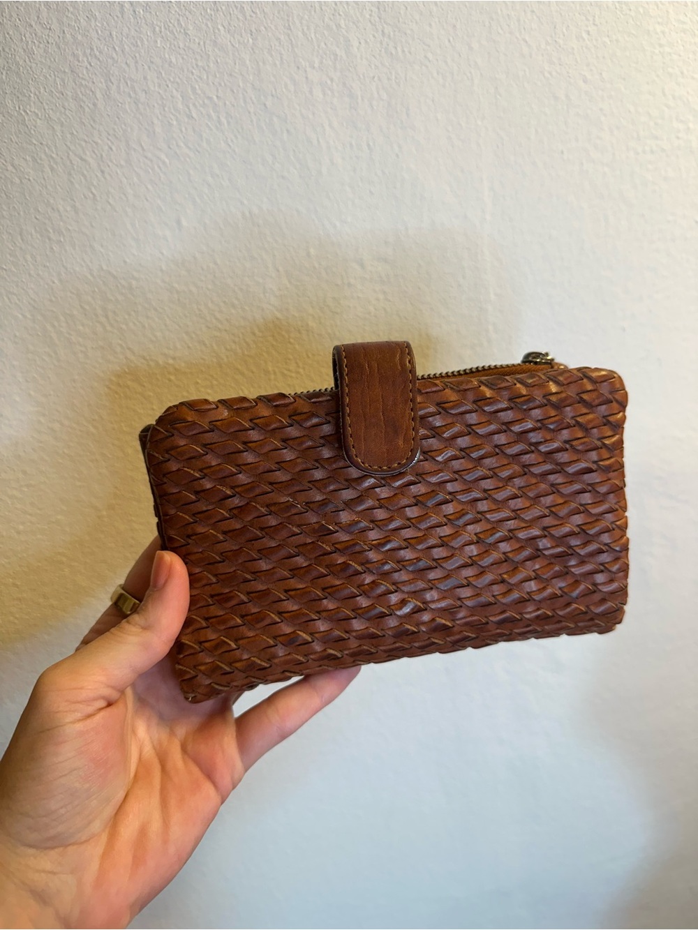 Brown Woven Leather Crossbody Bag With Wallet - Picture 5 of 9